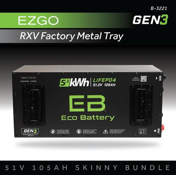 51V 105AH Skinny Battery Bundle / EZGO RXV (Factory Metal Tray)